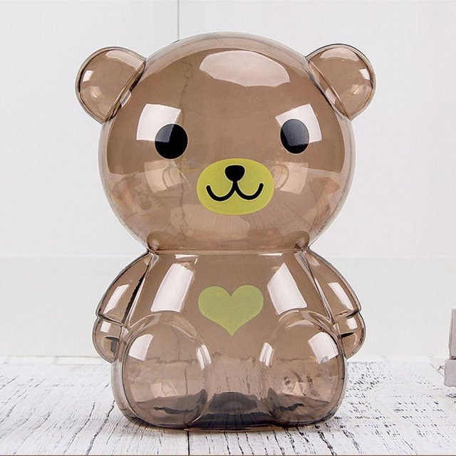 Kreatives Sparschwein mit kleinem Bären von PRELEXT, transparente Münzpapier-Spardose aus Kunststoff für Kinder, Schreibtisch-Dekor in Brown, Yellow, Green, Blue und Pink - Bild 1