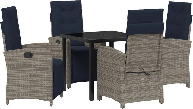 vidaXL Garten Essgruppe 5-teilig aus Poly-Rattan in Grau mit Tisch und Stühlen für Terrasse und Balkon - Bild 1