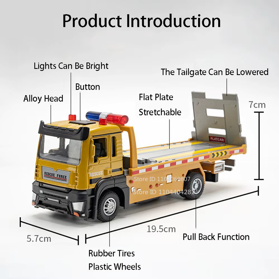 MAKEDA Flachbett Anhänger Bagger Mixer LKW Modell, 1:32, Metall, mit Licht und Sound - Bild 1