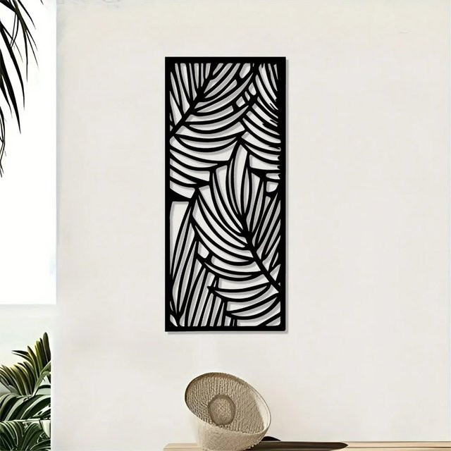 CIFBUY Modernes Wandkunstpanel aus Metall in Schwarz mit floralem Blättermuster - Bild 1