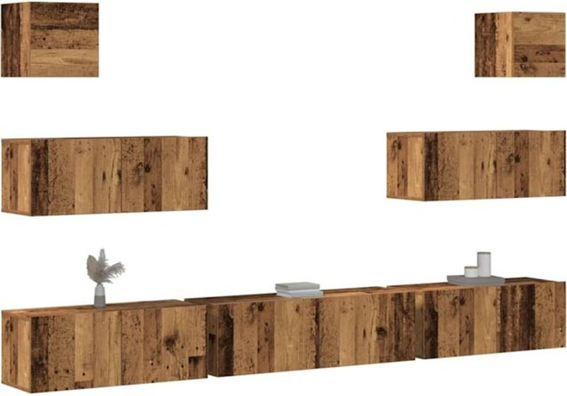 Vidaxl 7-teiliges TV-Schrank-Set zur Wandmontage in Braun mit Altholz-Optik aus Holzwerkstoff - Bild 1
