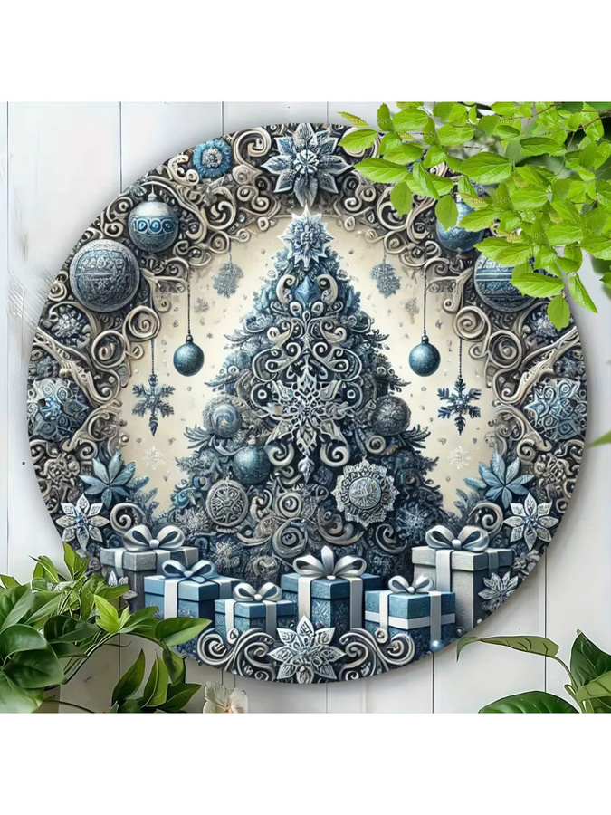 Dekoratives Weihnachtsbaumschild aus Eisen von Potdemiel in Blau, runde Metallwandkunst für dein Zuhause, Durchmesser: 19,8 cm - Bild 4