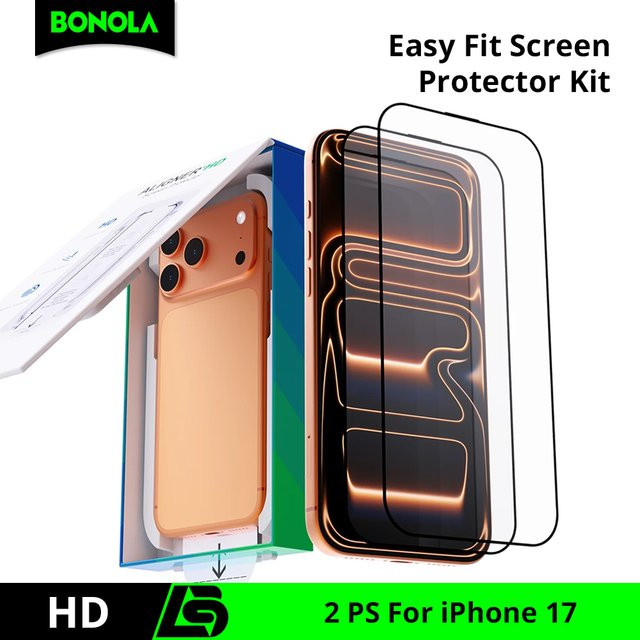 Bonola Displayschutzfolie aus gehärtetem Glas für iPhone 17 Pro Max, iPhone 17 Air und iPhone 17 Pro, transparent, 2er-Pack - Bild 1