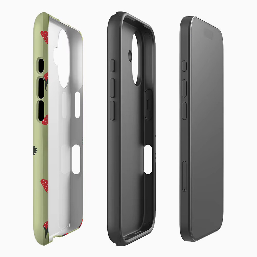 Handyhülle mit Erdbeeren, weißen Schleifen und grünen Streifen für Apple iPhone 17 16 15 14 Pro Max Plus, doppellagige Rückseite, mehrfarbig - Bild 2