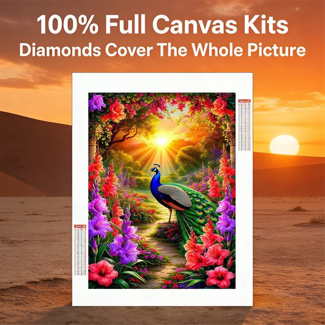 AZQSD DIY Diamantmalerei Set für Erwachsene mit Pfau und Blumen im Sonnenuntergang, Multicolour, B/H: 30 x 20 cm - Bild 1