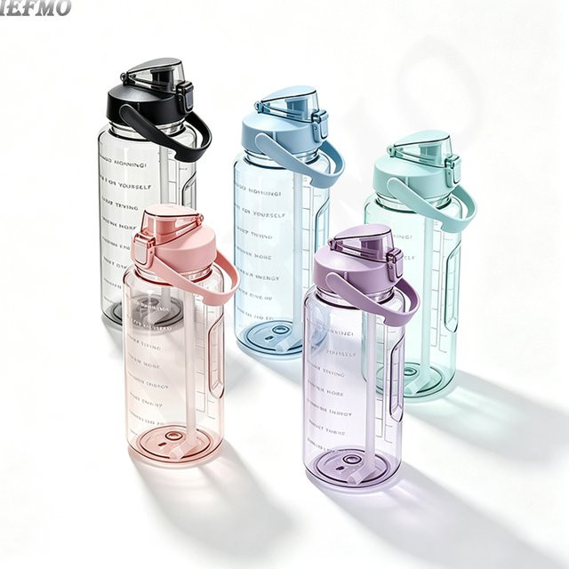 IEFMO Sport-Wasserflasche mit Strohhalm und Griff, 2000 ml, auslaufsicher und bruchsicher - Bild 1