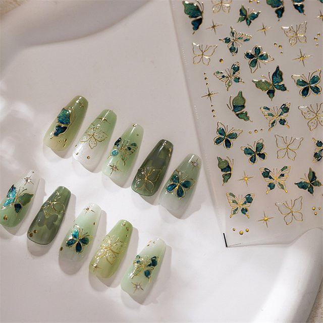 NAILFYOU Nagelaufkleber, Katze und Topfpflanze, 5D Reliefs, Unisex - Bild 1