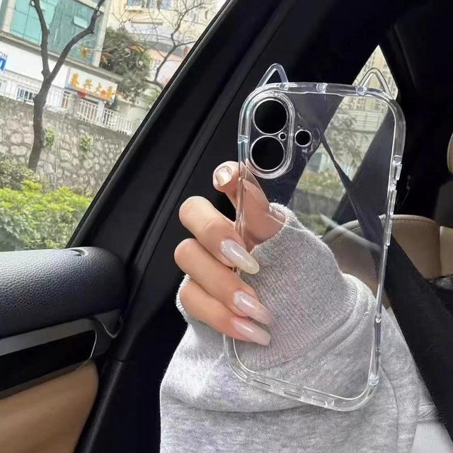 Transparente Silikon-Handyhülle mit 3D Katzenohren für Apple iPhone 11 bis 16 Pro Max und SE, Stoßfestes Airbag-Design - Bild 1