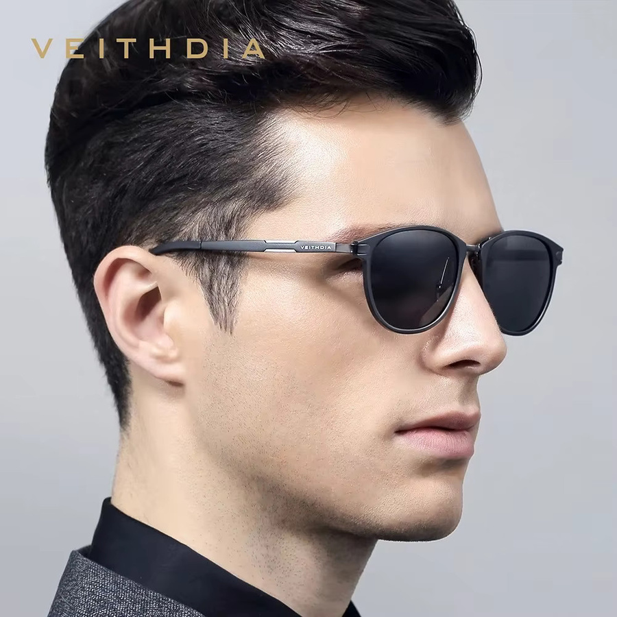 VEITHDIA FA06680 Sonnenbrille, Rund, Vollrand, Metall, Schwarz, Unisex - Bild 3