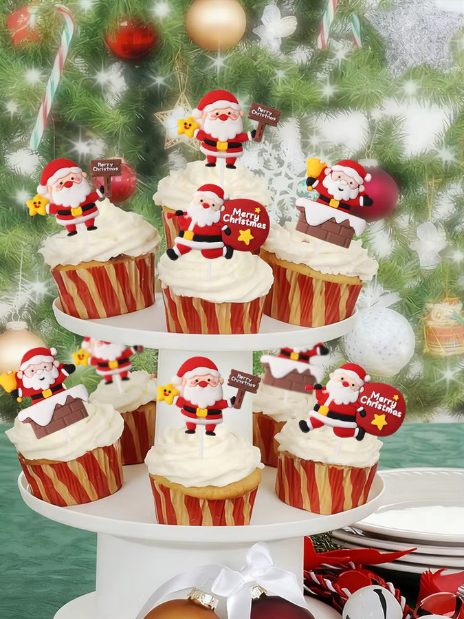 ZQNYCY Weihnachtliche Santa Claus Kuchen Topper Set in Multicolour für Cupcakes und Desserts - Bild 6