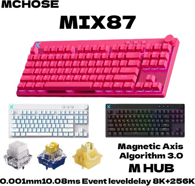 MCHOSE MIX87 Kabelgebundene Gaming-Tastatur mit Hall-Effect Magnetschaltern in Weiß - Bild 1