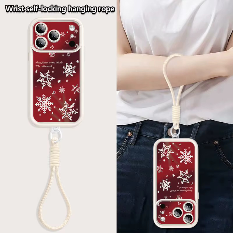 Apple iPhone Schutzhülle mit Weihnachts-Schneeflocken-Druck und weicher Handgelenkschlaufe in Rot - Bild 3
