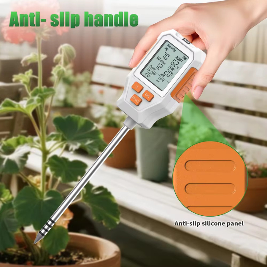 Digitales JUANJUAN Bodenmessgerät 7 in 1 mit LCD-Display für pH-Wert, EC-Wert, Temperatur, Feuchtigkeit, Lufttemperatur, Fruchtbarkeit und Sonnenlicht in Weiß - Bild 4