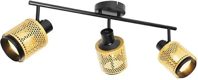 QAZQA Kayden Industrie Deckenstrahler aus Stahl in Schwarz und Gold mit 3 Leuchten und E14 Fassung, dimmbar - Bild 1