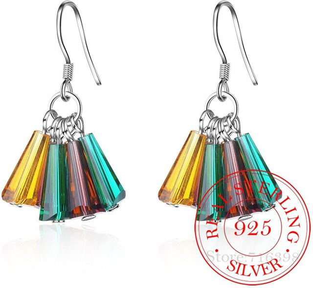 Hängeohrringe 925 Sterlingsilber, Kristall, Bunt, Geometrisch, Damen - Bild 1