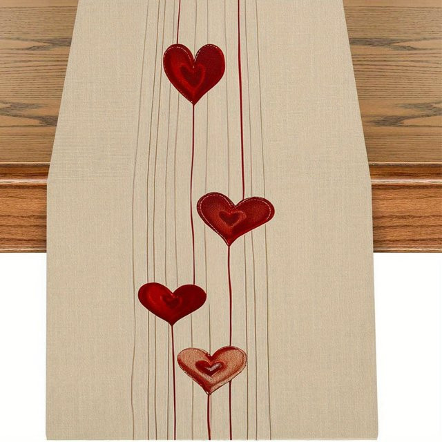 JIT Valentinstag-Tischläufer aus Polyester mit Herz-Design, rechteckig, B/T/H: 145 x 30 x 30 cm - Bild 1