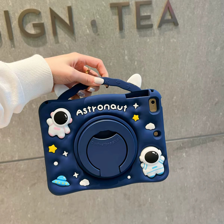Cnaouey Funda Kinderhülle für iPad 7. 8. 9. 10. Generation Silikonhülle mit Drehständer in Blau - Bild 6