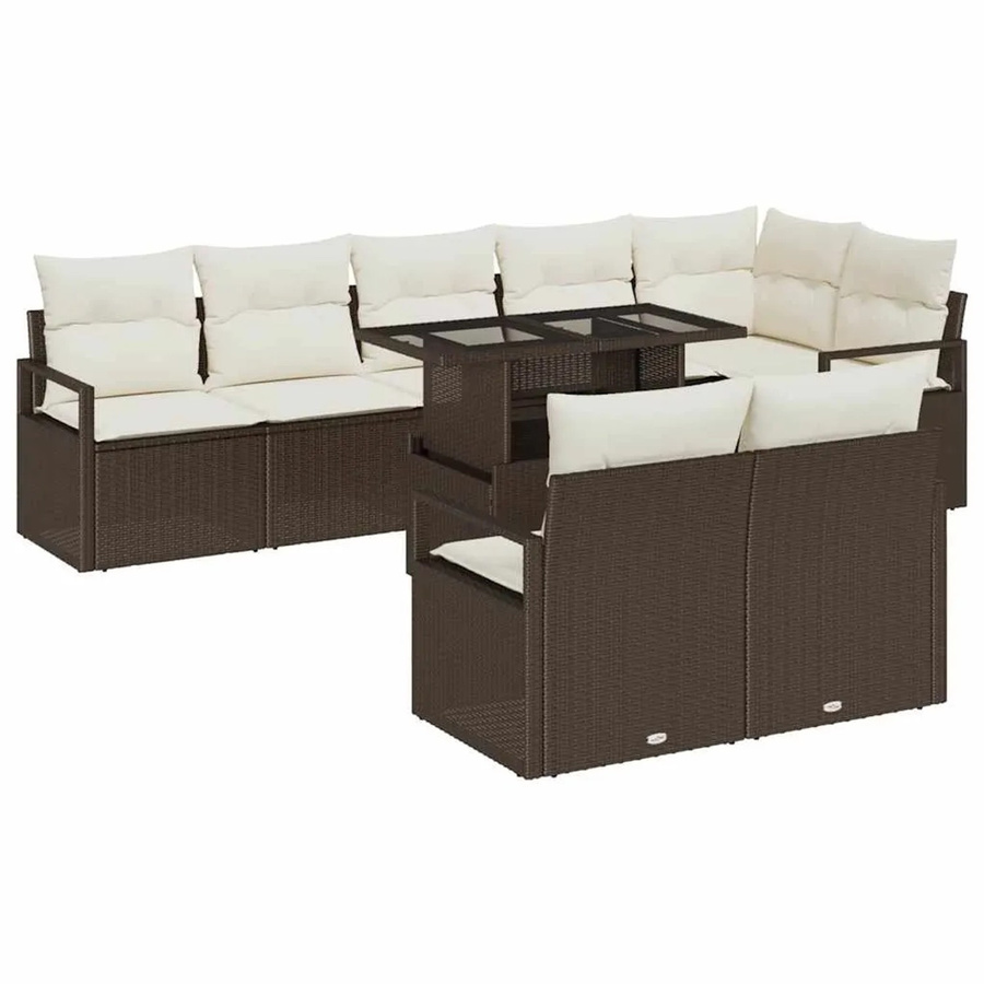 vidaXL Garten-Sofa-Set aus Polyrattan in Braun mit 9 Teilen, Polsterung und integriertem Stauraum - Bild 2