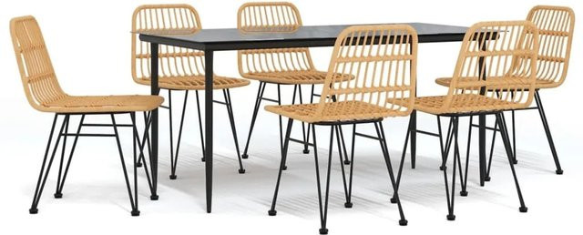vidaXL 7-teilige Garten-Essgruppe aus Poly Rattan in Braun mit Glastisch - Bild 1