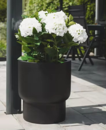 Pflanzkübel LIVELLO aus Fiberglas in Schwarz Matt, runder Pflanztopf - Bild 3