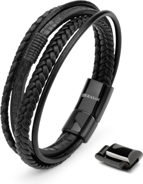 SERASAR Armband, Leder, Schwarzbraun, Edelstahlverschluss, Herren - Bild 1