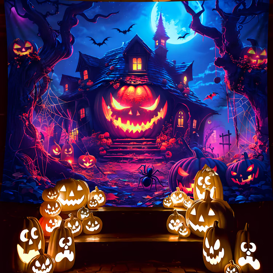 VIKAMA Halloween Wandteppich mit Spukschloss und Kürbis-Motiv, Mehrfarbig, B: 60 cm, H: 40 cm - Bild 2