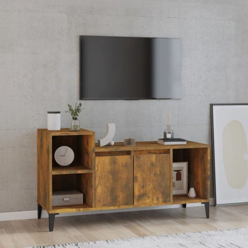 Vidaxl TV-Schrank aus Holzwerkstoff und Metall in Räuchereiche, B/T/H: 100 x 35 x 55 cm - Bild 1
