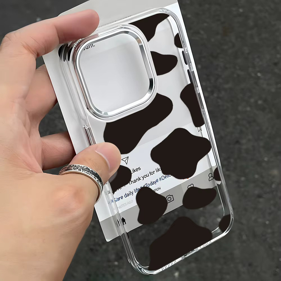 Silikon Handyhülle mit Retro Kuh Muster und silbernem Objektivrahmen für iPhone 11 bis iPhone 17 Pro Max in Multicolour - Bild 2
