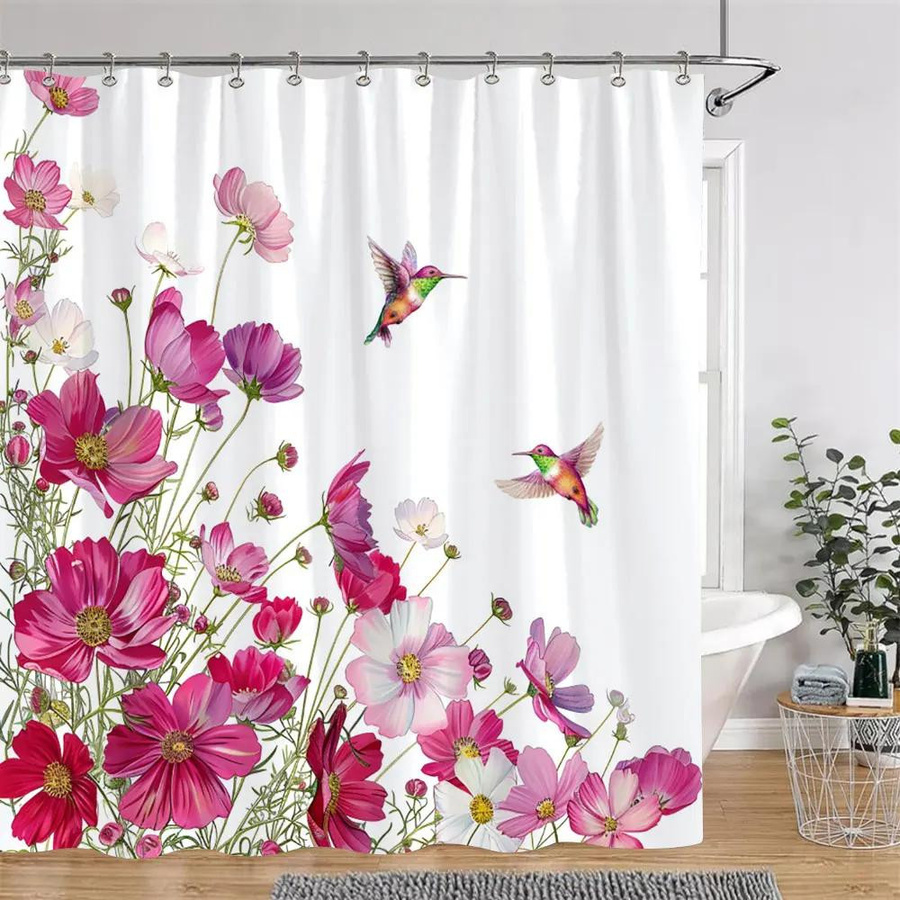 Baifenbai Home Furnishing Duschvorhang mit Aquarell Blumenmuster in Multicolour, Polyester, B: 165 cm, H: 180 cm - Bild 1