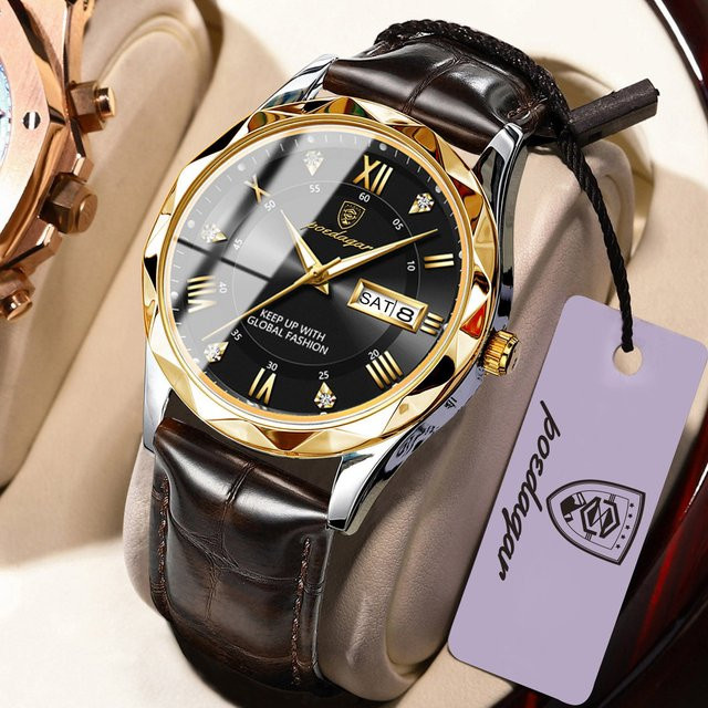 POEDAGAR Armbanduhr Quarz, Leder, Schwarz, Herren - Bild 1