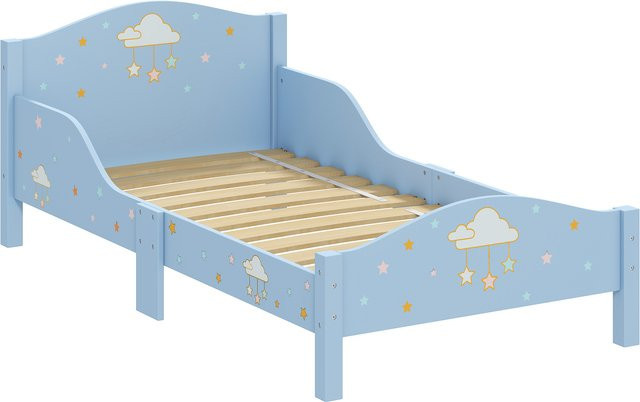 Aosom AIYAPLAY Montessori-Kinderbett aus Holz mit Wolken- und Sternform, Einzelbett für Kinder von 3-6 Jahren, Blau/Weiß, B: 146 cm, T: 76,5 cm - Bild 1
