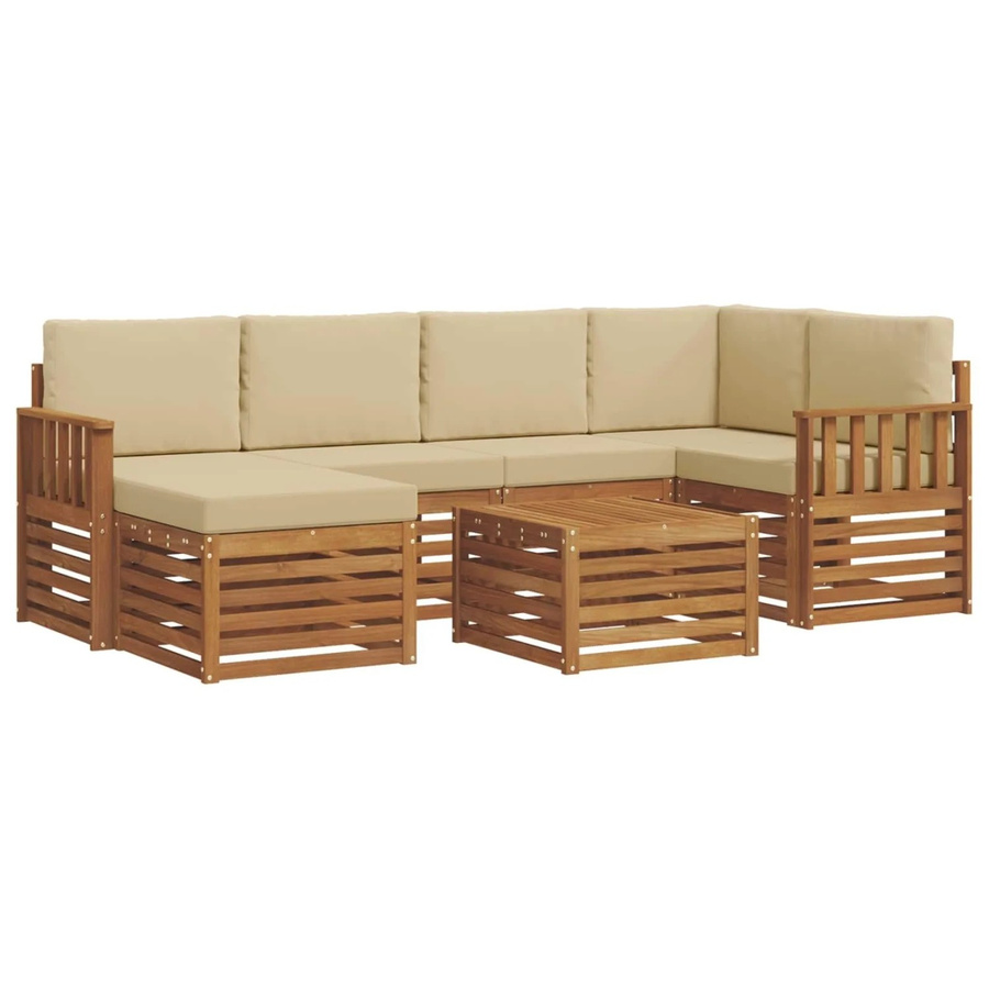 vidaXL Garten-Sofagarnitur aus Akazienmassivholz, 7-teiliges Set in Beige und Braun mit Polstern und Couchtisch für Terrasse und Garten - Bild 2