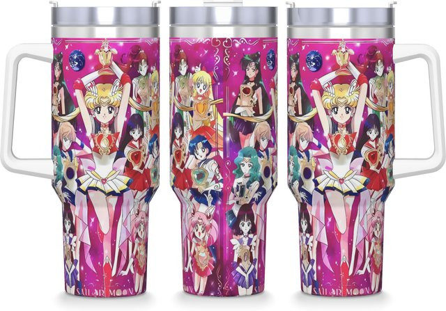 Potdemiel Thermobecher Edelstahl mit Y2K Anime Sailor Moon Motiv in Multicolour, isolierte Wasserflasche für Heiß- und Kaltgetränke - Bild 1