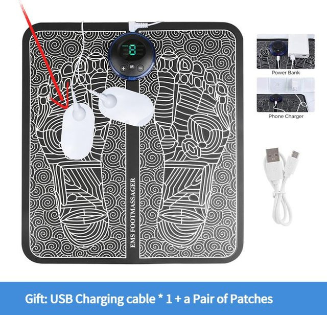 YJMP beauty health Elektrische Fußmassagematte in Schwarz mit EMS, LED-Digitalanzeige, 19 Modi und 8 Gängen inklusive Elektrodenpads zur Muskelentlastung via USB-Aufladung - Bild 1
