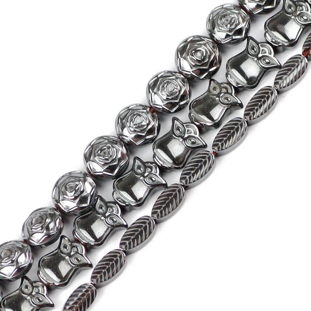 JHNBY Charms, Rosen Eulen Blätter, schwarz, Hämatit, Naturstein, Perlen - Bild 1