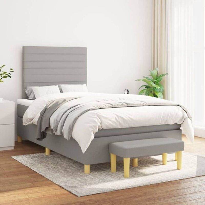 vidaxl Boxspringbett mit Matratze in Grau aus Stoff, Modernes Polsterbett B/T/H: 200 x 120 x 118 cm - Bild 1