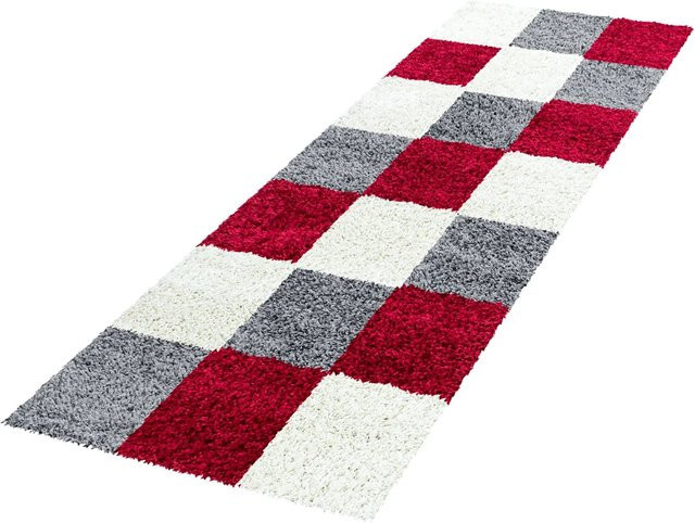 Ayyildiz Hochflorteppich Life in Rot mit Karo-Muster, B/T: 60 x 110 cm - Bild 1