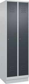 C+P Spind Classic PLUS Garderobenschrank mit Sockel, 2 Abteile, Grau/Anthrazit, H x B x T: 195 x 60 x 50 cm, mit Zylinderschloss, 4 Garderobenhaken und mittiger Trennwand - Bild 1
