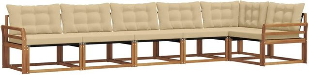vidaXL Outdoor-Sofagarnitur 6-teilig aus Akazienholz mit Kissen in Beige und Natur - Bild 1