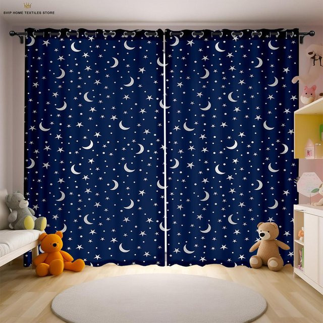 Yiran Furniture Vorhänge mit Wolken und Sternen im 2er-Set, halbtransparent, Polyester, Breite: 50 cm, Höhe: 130 cm - Bild 1