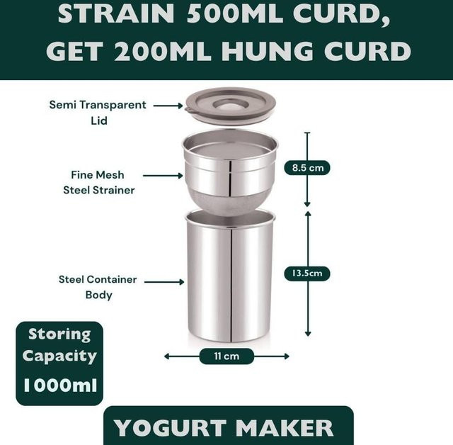 SPANCAREKitchenCare Mehrzweck-Joghurt- und Quarkbereiter aus Edelstahl mit Sieb, Silber, 1000 ml - Bild 1