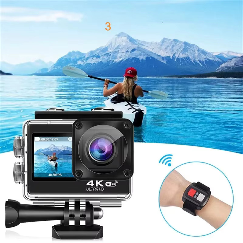 Regaton Actionkamera mit 4K 30FPS, 24MP, Doppelbildschirm, WLAN und 170 Grad Weitwinkel, wasserdicht bis 30m, Schwarz - Bild 5