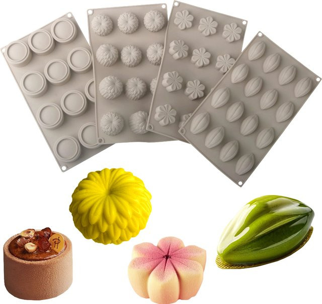 Silikon Kuchenform mit Chrysantheme und Kirschblüte Design für Kakao Bohnen Pudding und Schokolade von SHENHONG in Grau - Bild 1