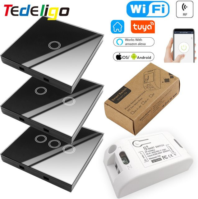 Tuya Smart WLAN Touch-Wandschalter mit RF 433MHz und DIY Relais-Timer-Modul, kompatibel mit Google Home und Alexa, Farbe: Weiß - Bild 1
