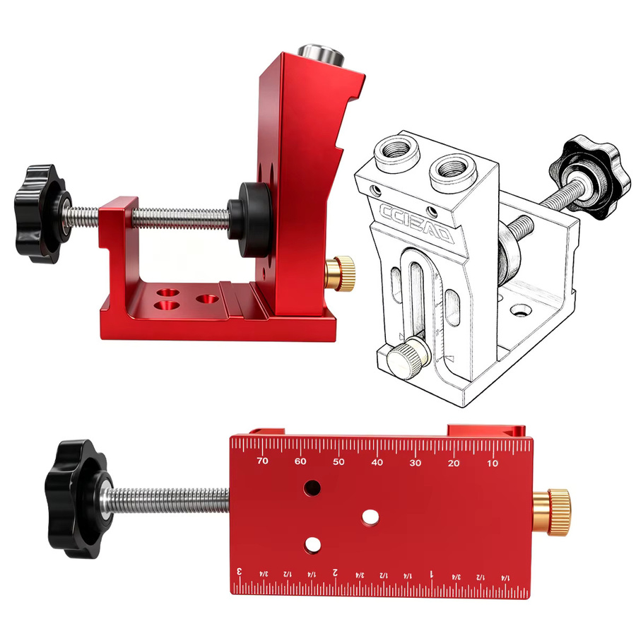 GDART Taschenloch-Bohrschablonen-Set aus Aluminiumlegierung in Rot mit Bohrer zur Schrägloch-Lokalisierung für die Holzbearbeitung und Möbelherstellung - Bild 2