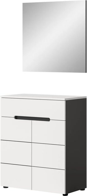 Inn.Furn Garderoben-Set Cooper 2-teilig in Weiß und Grau mit Spiegel und Schuhschrank, B/T/H: 80 x 37 x 190 cm - Bild 1