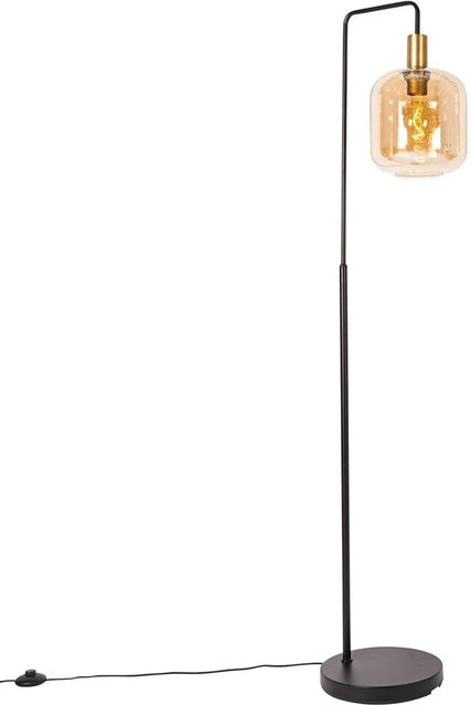 QAZQA Design Stehleuchte Zuzanna in Schwarz und Gold mit bernsteinfarbenem Glas und E27 Fassung, Höhe: 150 cm, Breite: 40 cm, Tiefe: 28 cm - Bild 1