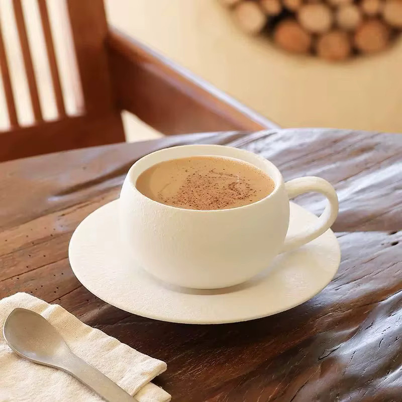 JUSTINLAU Keramik Kaffeetasse und Teetasse mit Vulkansteinmuster in Weiß, Set mit 110 ml und 280 ml - Bild 4