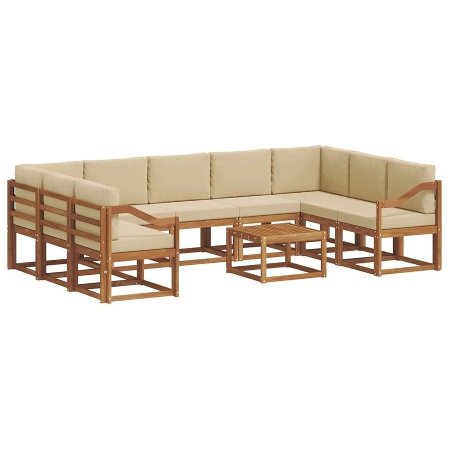 vidaXL 10-tlg. Outdoor-Sofagarnitur aus Akazienholz mit Kissen in Natur und Beige - Bild 2