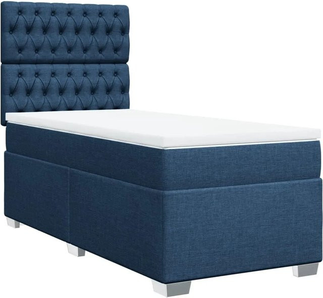vidaXL Boxspringbett Hybrid mit Matratze und USB-Ladeport, Blau/Weiß, B/T/H: 90 x 200 x 44 cm - Bild 1